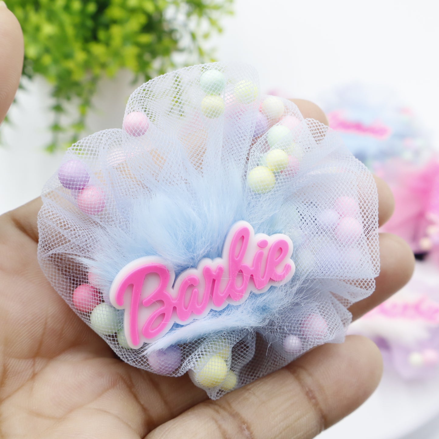Hair Cuddles Barbie Hair Clips-Stylish Net Bow Clip Cute & Colorful Hair Accessories (1 Pair)