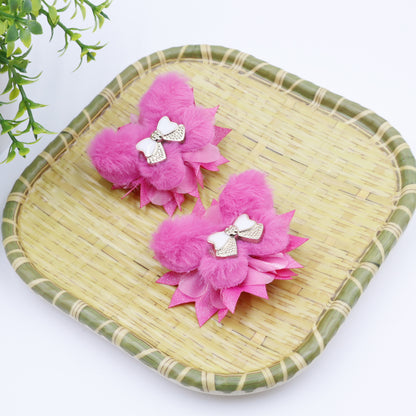 Hair Cuddles Fur Bow Hair Clip for Girls- Stylish Hair Accessories with Center Bow Embellishment- 1 Pair