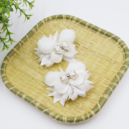 Hair Cuddles Fur Bow Hair Clip for Girls- Stylish Hair Accessories with Center Bow Embellishment- 1 Pair