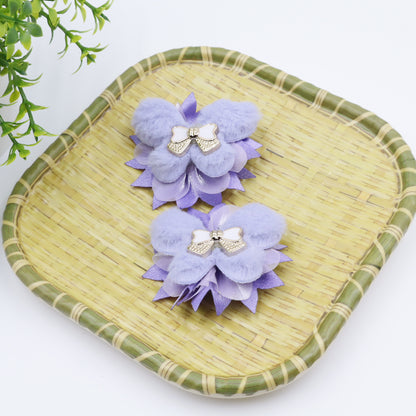 Hair Cuddles Fur Bow Hair Clip for Girls- Stylish Hair Accessories with Center Bow Embellishment- 1 Pair