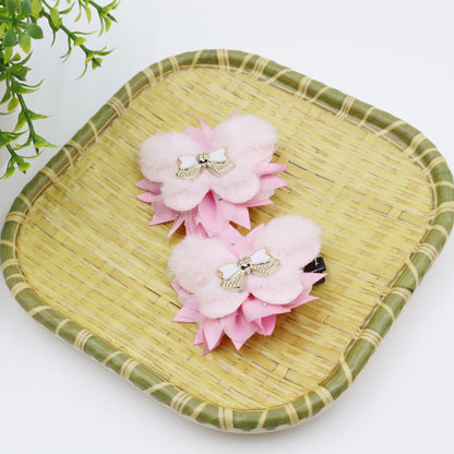 Hair Cuddles Fur Bow Hair Clip for Girls- Stylish Hair Accessories with Center Bow Embellishment- 1 Pair