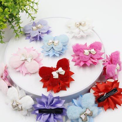 Hair Cuddles Fur Bow Hair Clip for Girls- Stylish Hair Accessories with Center Bow Embellishment- 1 Pair