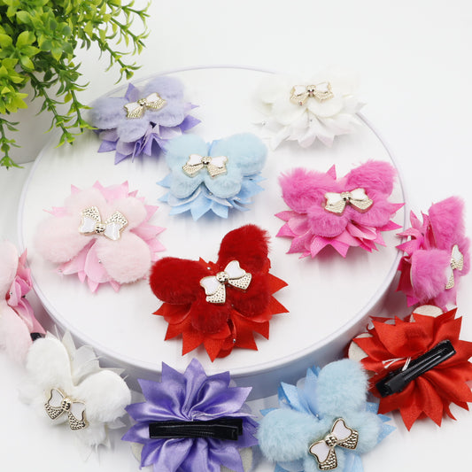 Hair Cuddles Fur Bow Hair Clip for Girls- Stylish Hair Accessories with Center Bow Embellishment- 1 Pair