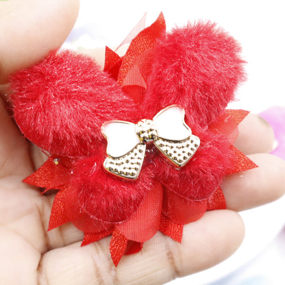 Hair Cuddles Fur Bow Hair Clip for Girls- Stylish Hair Accessories with Center Bow Embellishment- 1 Pair