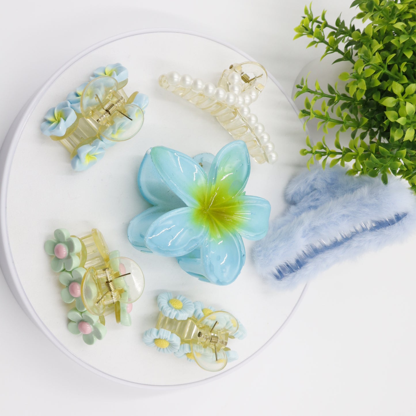 Hair Cuddles Floral Charm Hair Clutcher and Claw Combo Set for Girls & Women | Flower Pearl & Fur Hair Claw Set (Pack of 6)