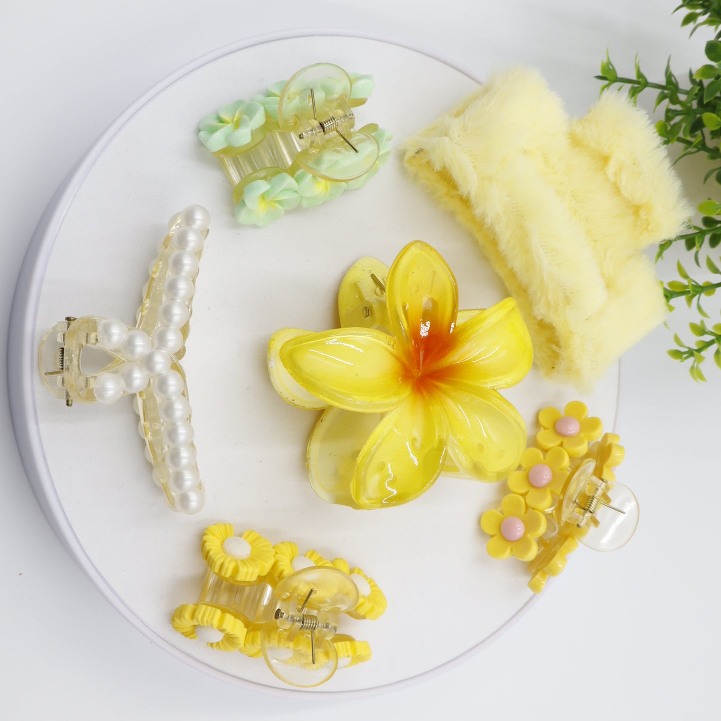 Hair Cuddles Floral Charm Hair Clutcher and Claw Combo Set for Girls & Women | Flower Pearl & Fur Hair Claw Set (Pack of 6)