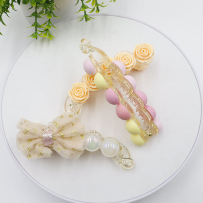 Hair Cuddles Banana Clip Combo Set of 3 – Rose Banana Clip, Bow Banana Clip & Matte Finish Banana Clip for Girls & Women