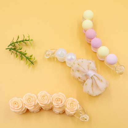 Hair Cuddles Banana Clip Combo Set of 3 – Rose Banana Clip, Bow Banana Clip & Matte Finish Banana Clip for Girls & Women