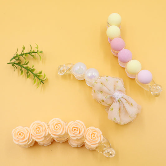 Hair Cuddles Banana Clip Combo Set of 3 – Rose Banana Clip, Bow Banana Clip & Matte Finish Banana Clip for Girls & Women