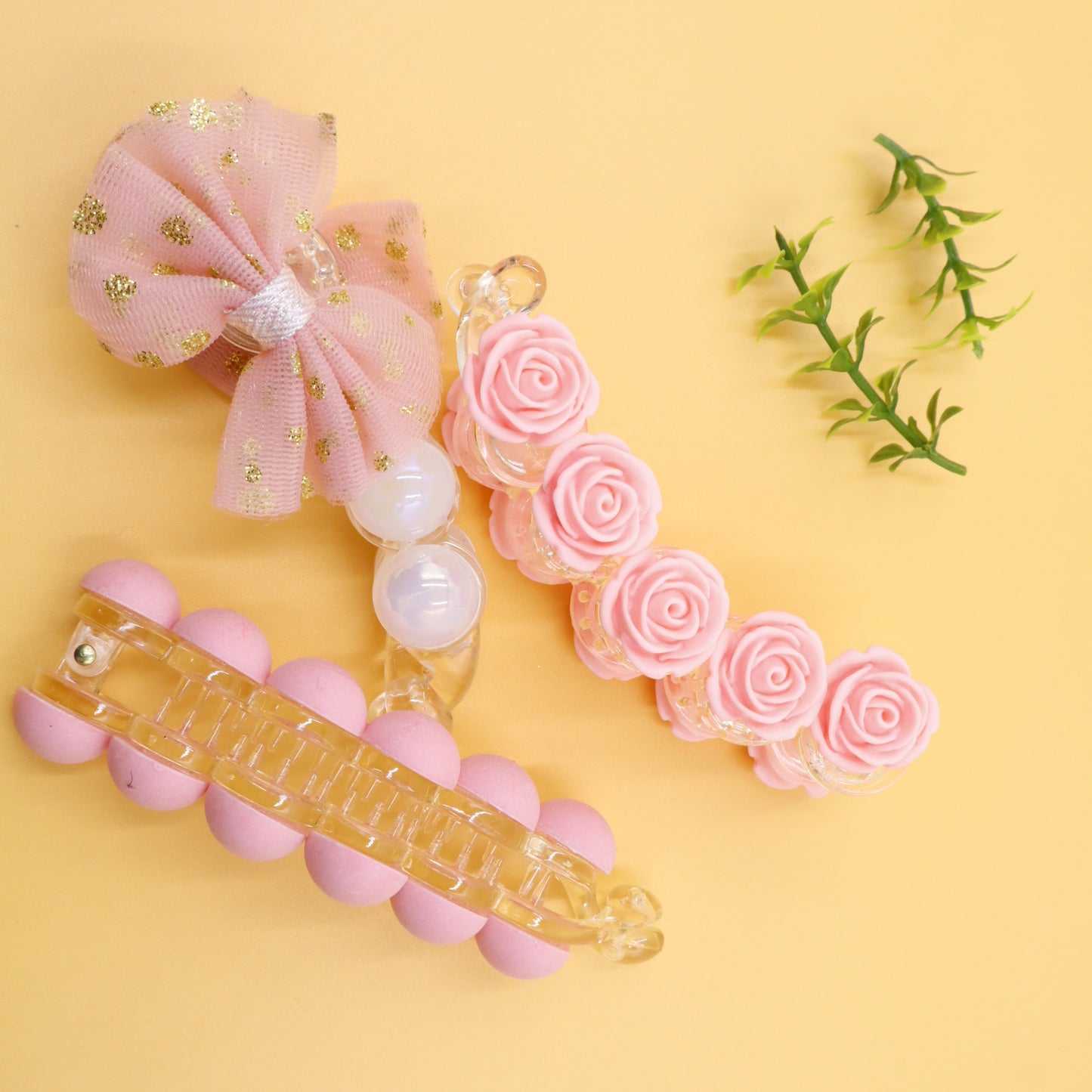 Hair Cuddles Banana Clip Combo Set of 3 – Rose Banana Clip, Bow Banana Clip & Matte Finish Banana Clip for Girls & Women