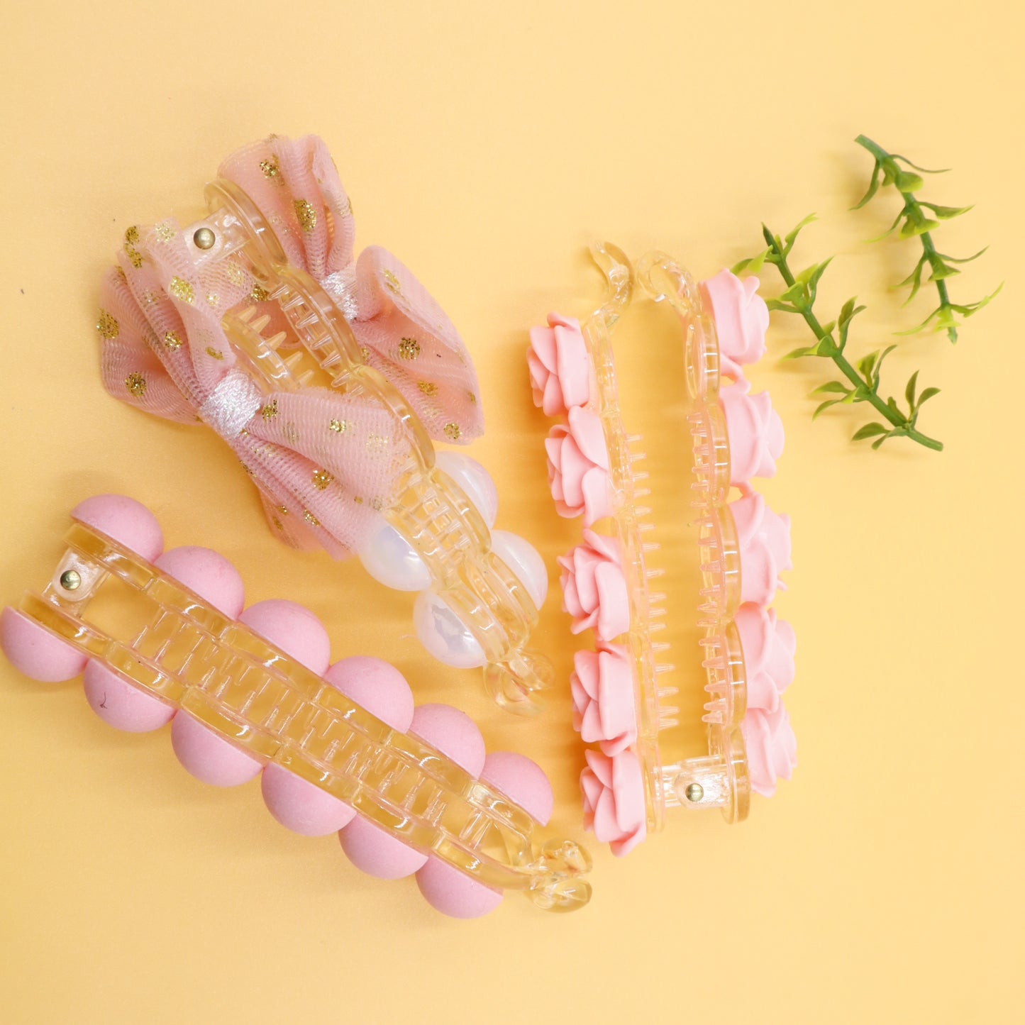 Hair Cuddles Banana Clip Combo Set of 3 – Rose Banana Clip, Bow Banana Clip & Matte Finish Banana Clip for Girls & Women