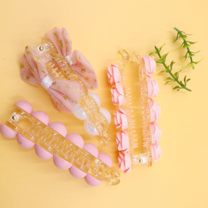 Hair Cuddles Banana Clip Combo Set of 3 – Rose Banana Clip, Bow Banana Clip & Matte Finish Banana Clip for Girls & Women