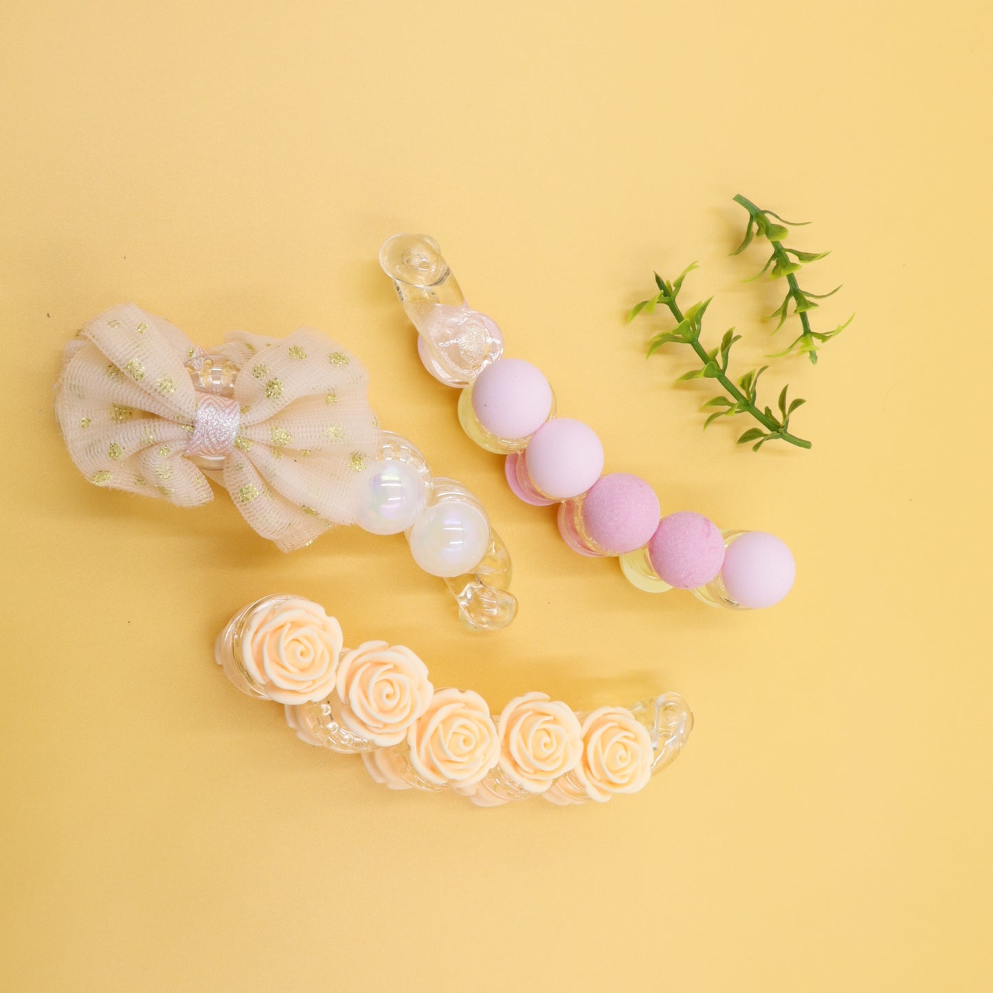 Hair Cuddles Banana Clip Combo Set of 3 – Rose Banana Clip, Bow Banana Clip & Matte Finish Banana Clip for Girls & Women