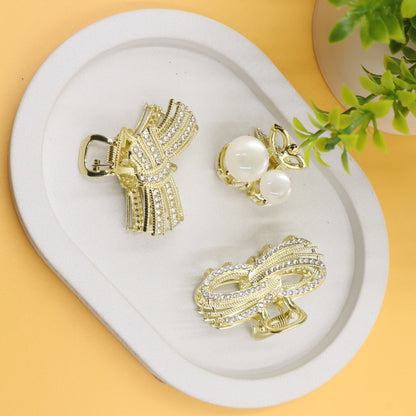 Hair Cuddles Stone Studded Golden Hair Claw Set – Pack of 3 | Stylish Non-Slip Hair Clutcher for Women & Girls