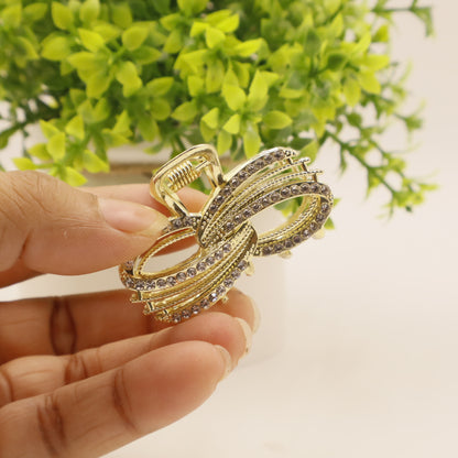 Hair Cuddles Stone Studded Golden Hair Claw Set – Pack of 3 | Stylish Non-Slip Hair Clutcher for Women & Girls