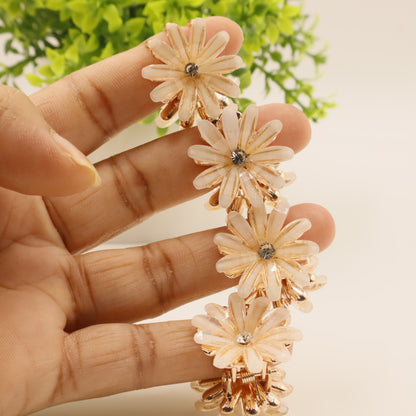 Hair Cuddles Stone Studded Flower Hair Claw- White, Small- Pack of 4 | Elegant Non-Slip Hair Clutcher for Women & Girls