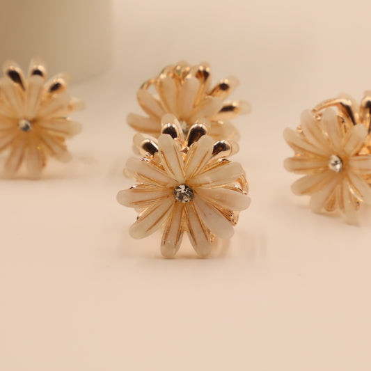 Hair Cuddles Stone Studded Flower Hair Claw- White, Small- Pack of 4 | Elegant Non-Slip Hair Clutcher for Women & Girls