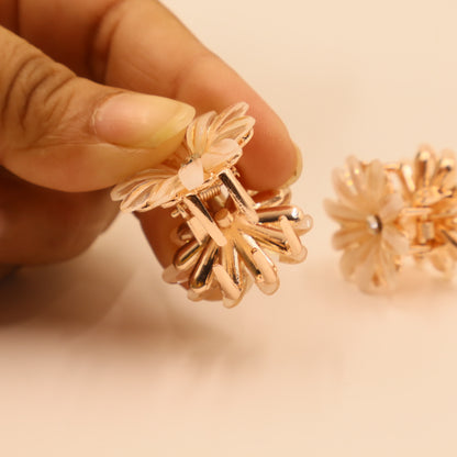 Hair Cuddles Stone Studded Flower Hair Claw- White, Small- Pack of 4 | Elegant Non-Slip Hair Clutcher for Women & Girls