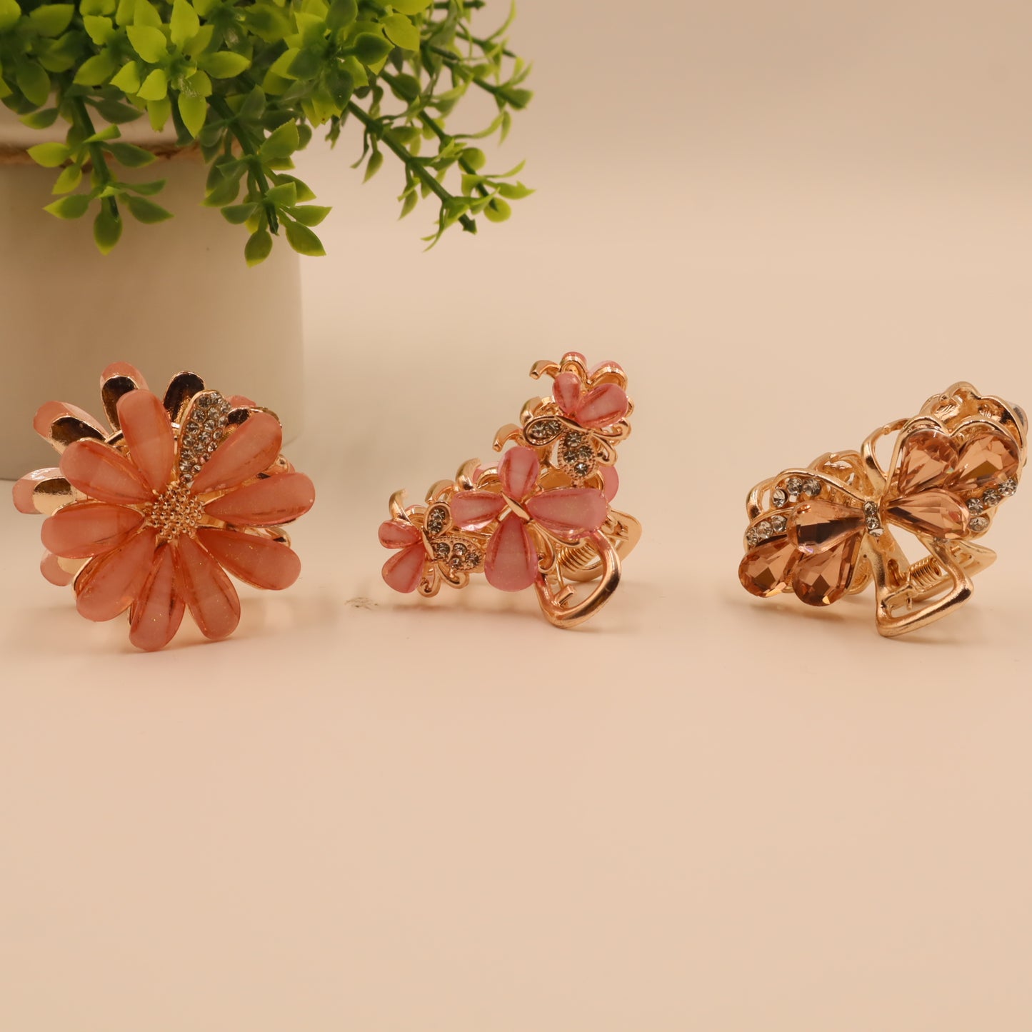 Hair Cuddles Stone Studded Hair Claws Combo Set – Pack of 3 | Stylish Non-Slip Hair Clutcher for Women & Girls