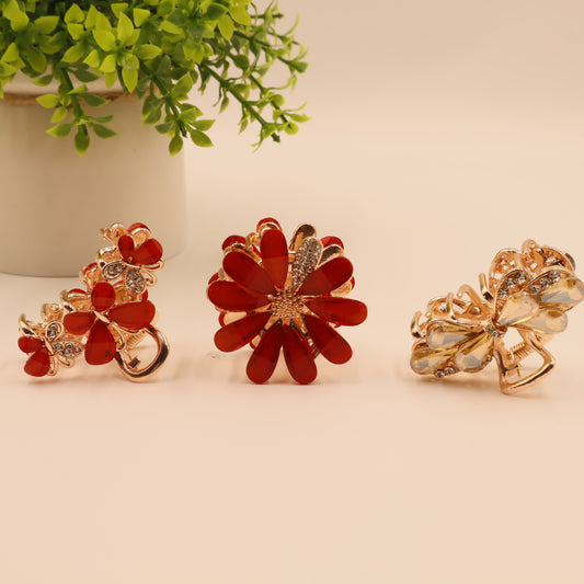 Hair Cuddles Stone Studded Hair Claws Combo Set – Pack of 3 | Stylish Non-Slip Hair Clutcher for Women & Girls