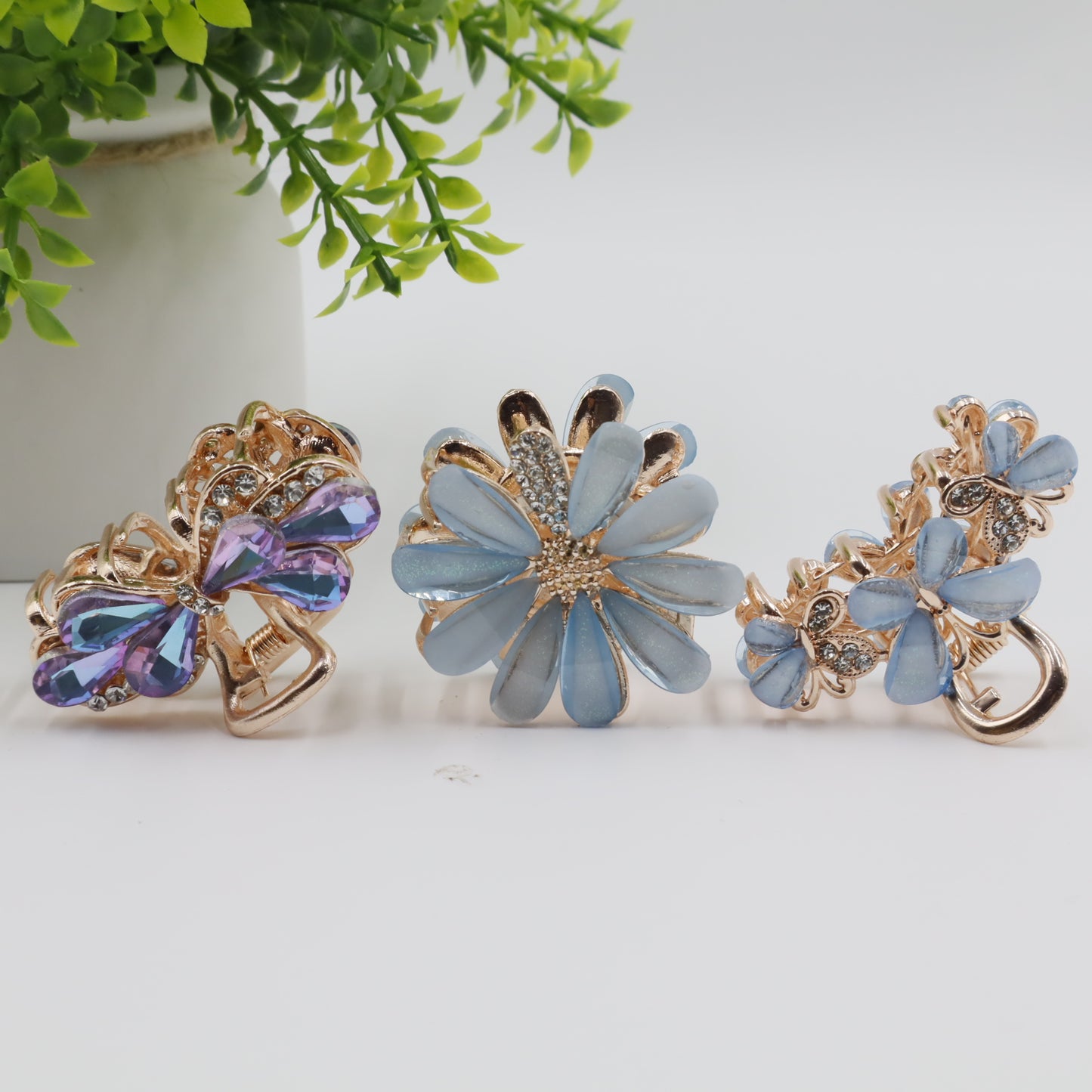 Hair Cuddles Stone Studded Hair Claws Combo Set – Pack of 3 | Stylish Non-Slip Hair Clutcher for Women & Girls