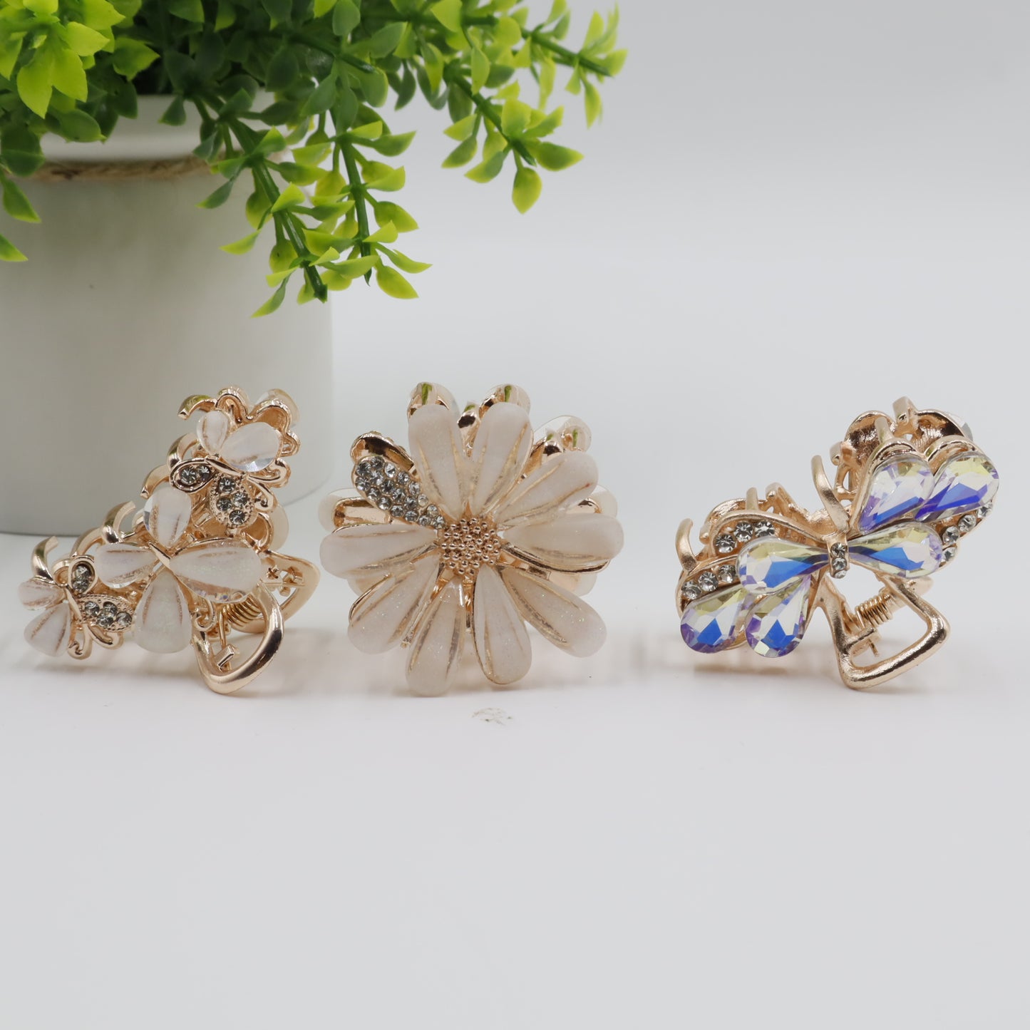 Hair Cuddles Stone Studded Hair Claws Combo Set – Pack of 3 | Stylish Non-Slip Hair Clutcher for Women & Girls