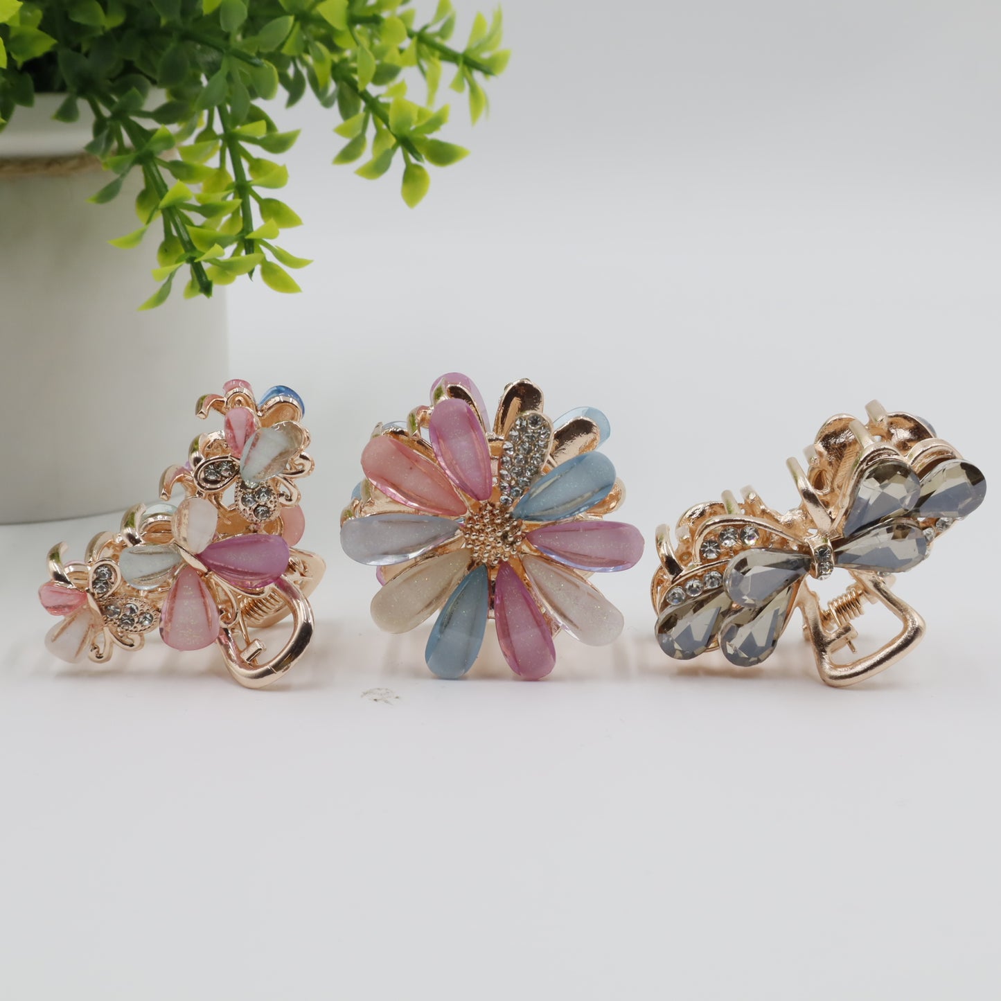 Hair Cuddles Stone Studded Hair Claws Combo Set – Pack of 3 | Stylish Non-Slip Hair Clutcher for Women & Girls