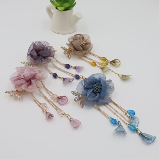 Hair Cuddles Floral Hair Clip with Dangling Chains – Elegant Flower Hair Accessory for Women & Girls