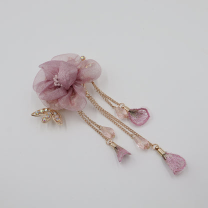 Hair Cuddles Floral Hair Clip with Dangling Chains – Elegant Flower Hair Accessory for Women & Girls
