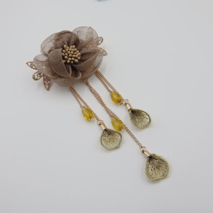 Hair Cuddles Floral Hair Clip with Dangling Chains – Elegant Flower Hair Accessory for Women & Girls