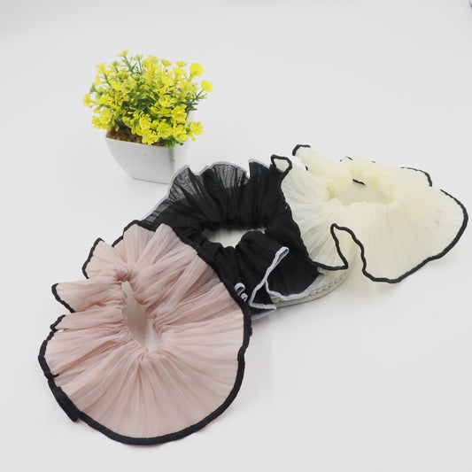 Hair Cuddles Premium Scrunchies Set of 3 for Women & Girls – Black, Ivory & Pink – Soft Fabric Hair Ties for All Hair Types
