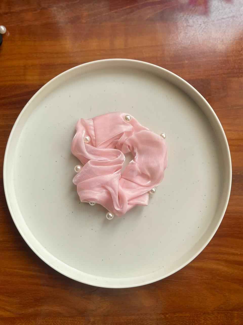 Pearl Satin Scrunchie for Women & Girls- Big Size