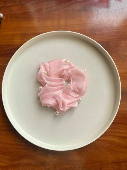 Pearl Satin Scrunchie for Women & Girls- Big Size