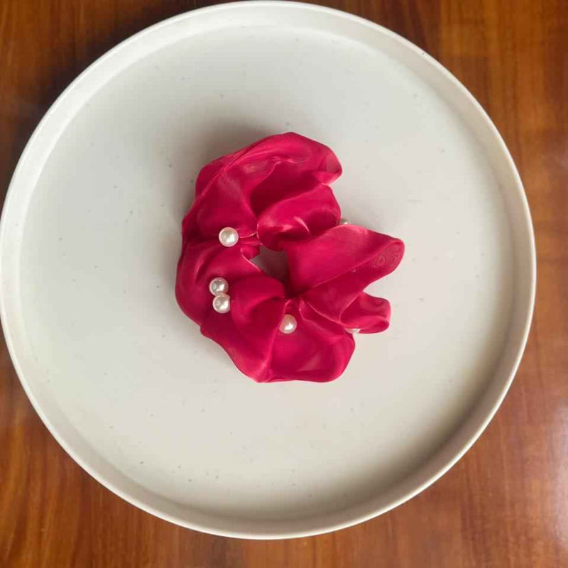 Pearl Satin Scrunchie for Women & Girls- Big Size