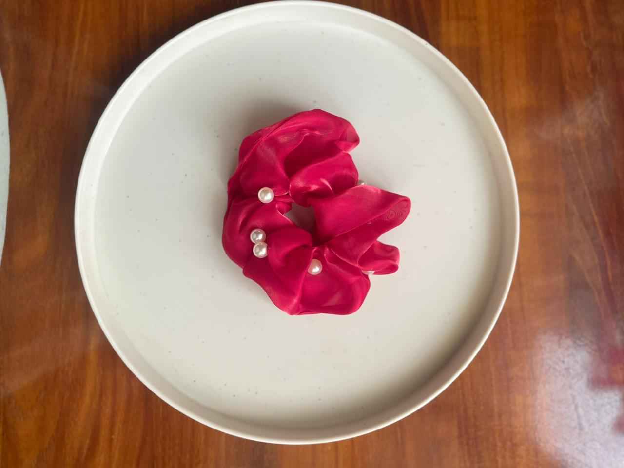 Pearl Satin Scrunchie for Women & Girls- Big Size