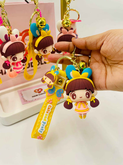 Stylish Doll Keychain | Cartoon Girl Key Ring for Bag, Backpack & Car Keys |