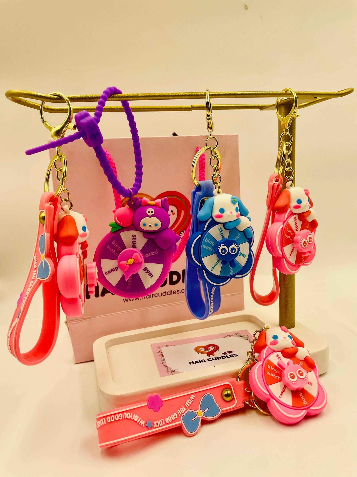 Spinning Wheel Keychain for Kids | Cute Cartoon Key Ring with Strap – 1 Piece