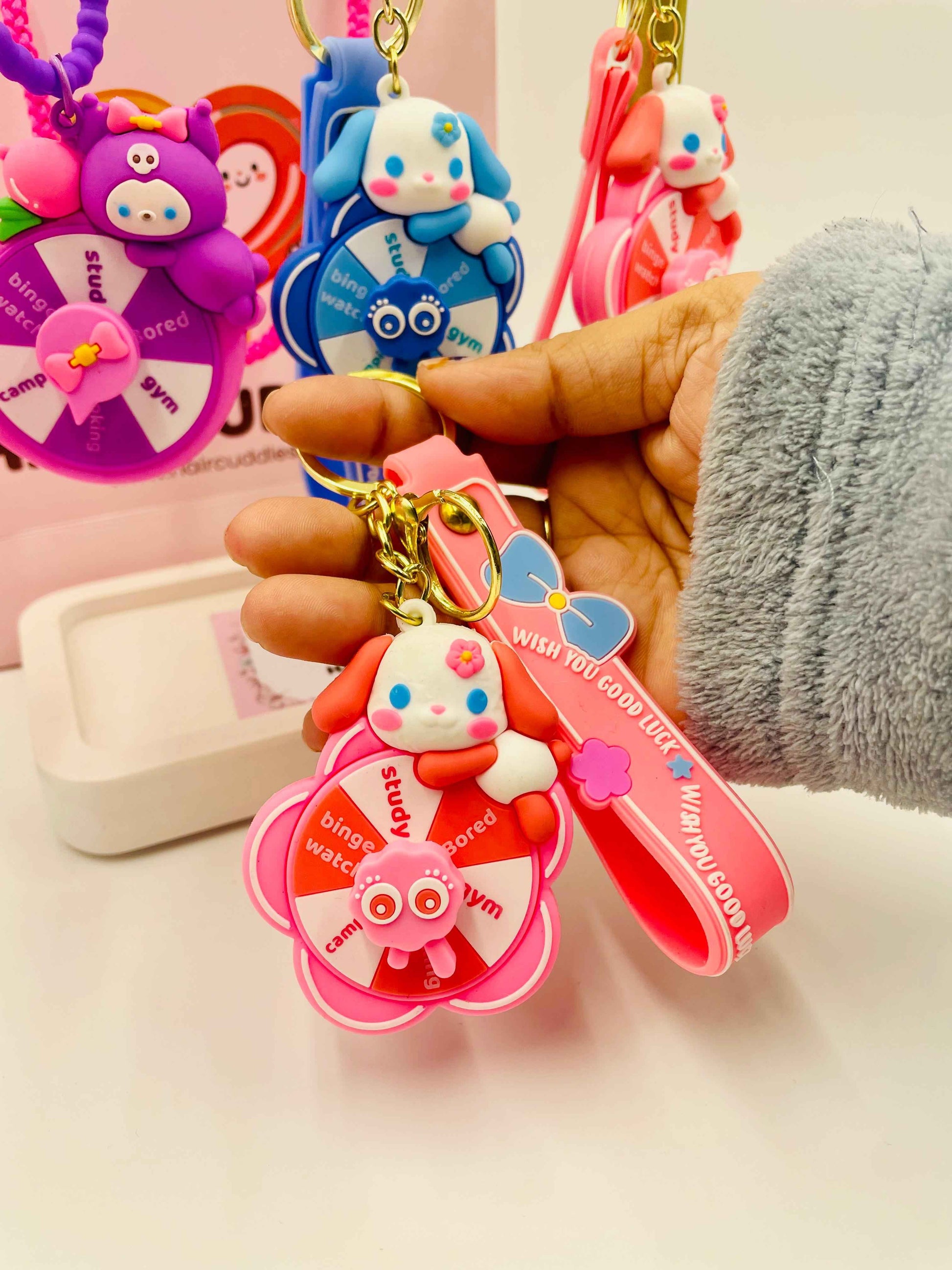 Spinning Wheel Keychain for Kids | Cute Cartoon Key Ring with Strap – 1 Piece