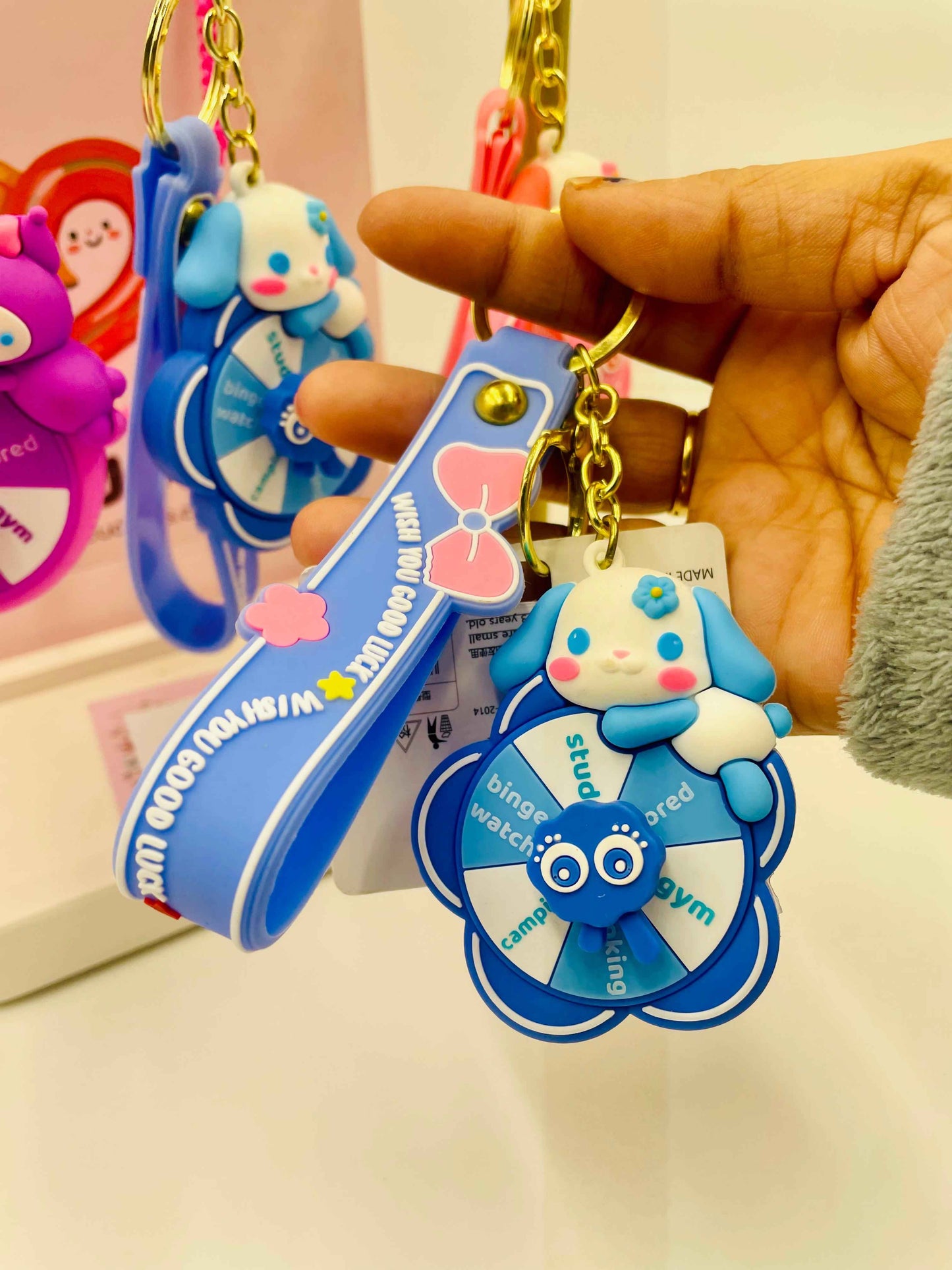 Spinning Wheel Keychain for Kids | Cute Cartoon Key Ring with Strap – 1 Piece