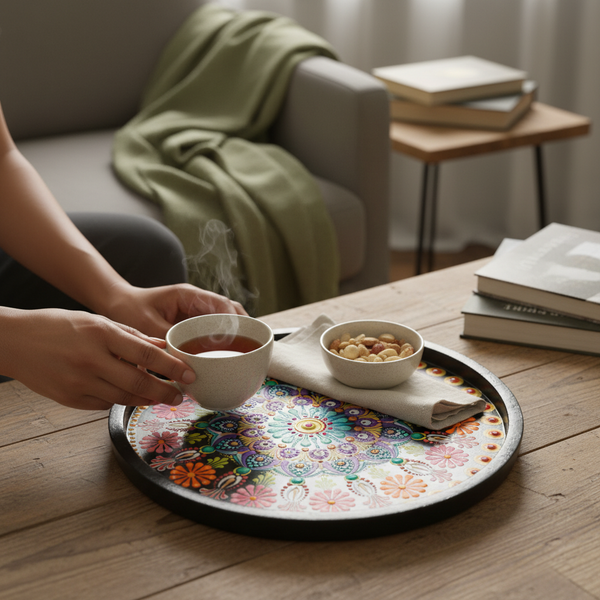 Mandala Art Serving Tray – Decorative Round Tea & Coffee Tray