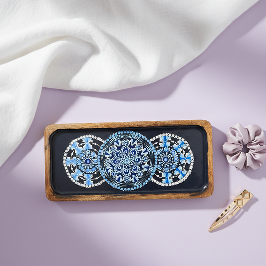 Mandala Art Rectangular Serving Tray – Wooden Tea & Snack Tray