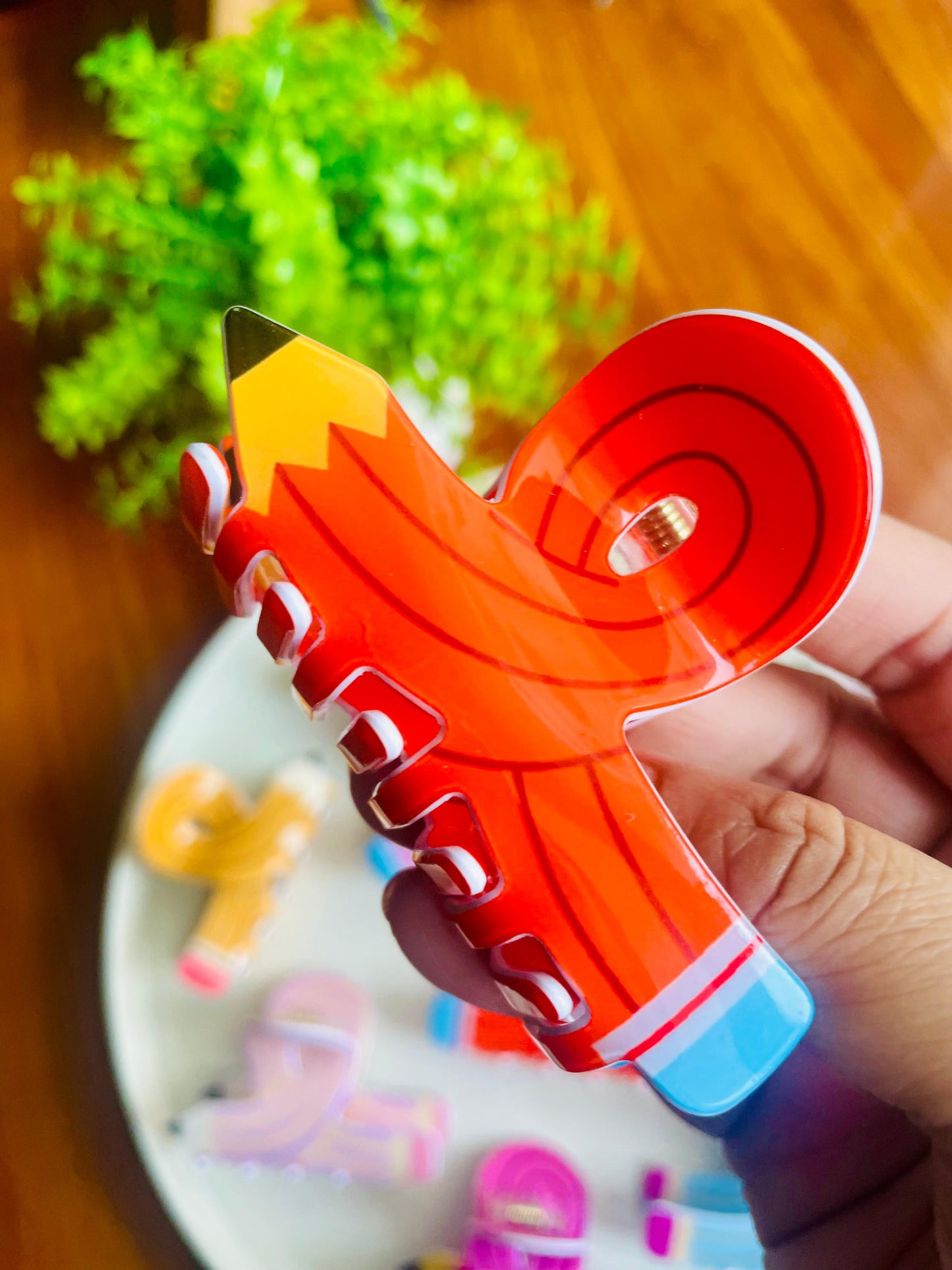 Hair Cuddles Cute Pencil Shape Hair Claw Clip for Women & Girls | Funky School Stationery Style Clutcher | Strong Grip Daily Wear Hair Clamp
