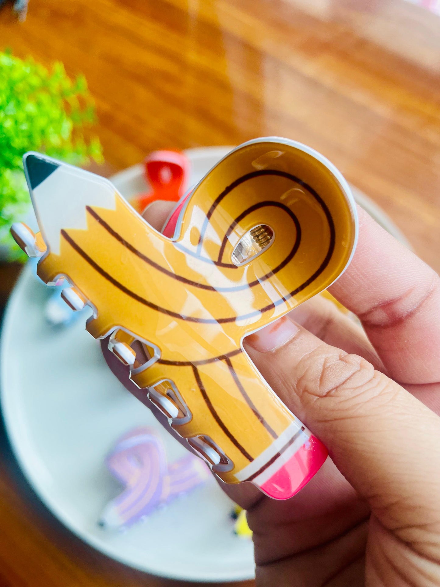 Hair Cuddles Cute Pencil Shape Hair Claw Clip for Women & Girls | Funky School Stationery Style Clutcher | Strong Grip Daily Wear Hair Clamp