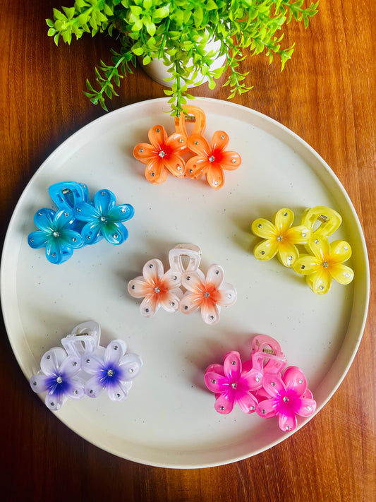 Hair Cuddles Sparkle Flower Hair Claw Clip for Women & Girls | Crystal Stone Studded Floral Clutcher | Daily Wear Strong Grip Hair Clamp