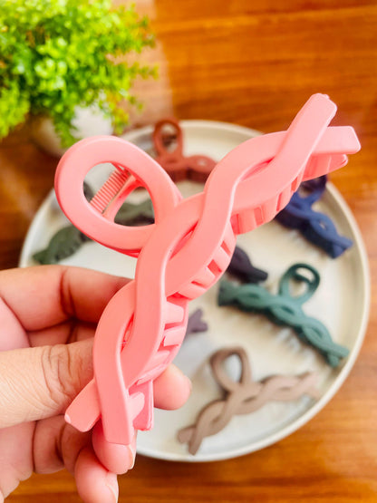 Hair Cuddles Braided Twist Shape Hair Claw Clip for Women & Girls | Strong Grip Matte Finish Big Clutcher | Premium Trendy Hair Accessories