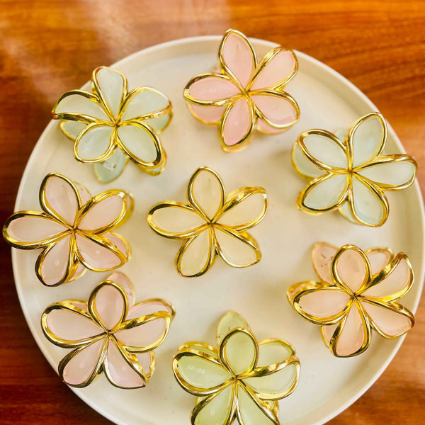 Flower Hairclaw Clip with Golden Outline- Big Size