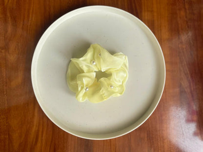 Hair Cuddles Pearl Satin Scrunchie for Women & Girls | Premium Big Volume Hair Rubber Band | Party Wear Elegant Scrunchy for Ponytail & Bun