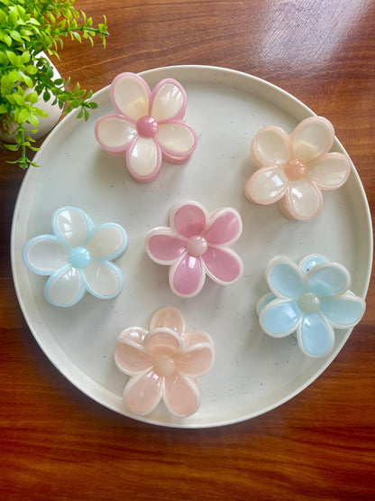 Hair Cuddles Big Flower Hair Claw Clips for Women & Girls | Korean Pastel Daisy Style Clutcher | Daily Wear Strong Grip 1 Piece