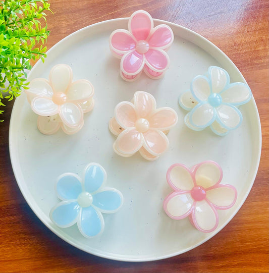 Hair Cuddles Big Flower Hair Claw Clips for Women & Girls | Korean Pastel Daisy Style Clutcher | Daily Wear Strong Grip 1 Piece