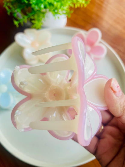 Hair Cuddles Big Flower Hair Claw Clips for Women & Girls | Korean Pastel Daisy Style Clutcher | Daily Wear Strong Grip 1 Piece